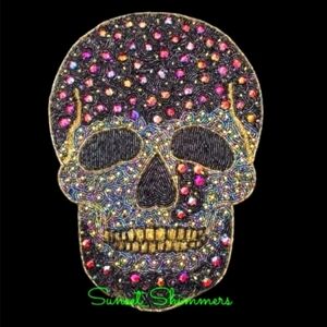 4pc Tahari 15" Halloween Sparkly Jeweled Beaded Skull Placemat Charger Set NEW